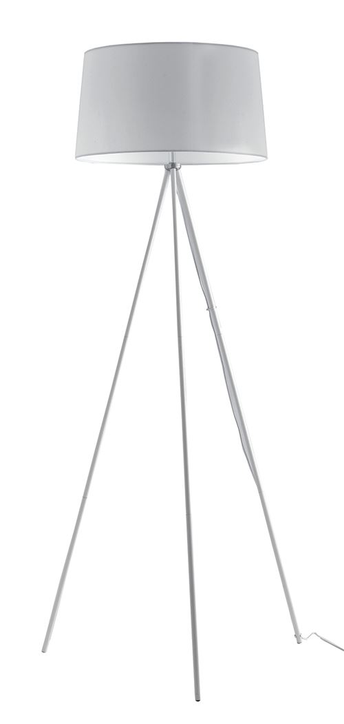 Lampadaire, blanc, lampe de chambre, moderne, lampadaire, salon, lampe  trépied à 3 pieds, abat-jour en tissu, métal, argent mat, 1x E27, DxH  62x154 cm