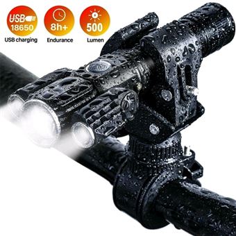 Phare Frontale Vélo 500 Lumen USB Rechargeable Torche 3LED - 1
