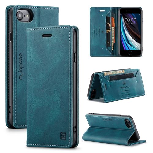 AutSpace Etui folio magnétique 2 en 1 Étui de téléphone professionnel en cuir avec porte-cartes Pour iPhone 6/6S/7/8/SE (2020) - Bleu