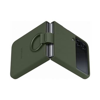 Coque en silicone avec anneau pour Samsung Galaxy Z Flip 4 Kaki