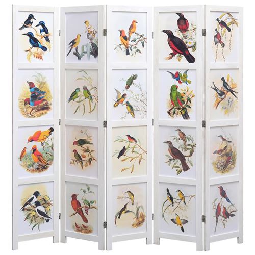 vidaXL Cloison de séparation 5 panneaux Blanc 175x165 cm Oiseaux