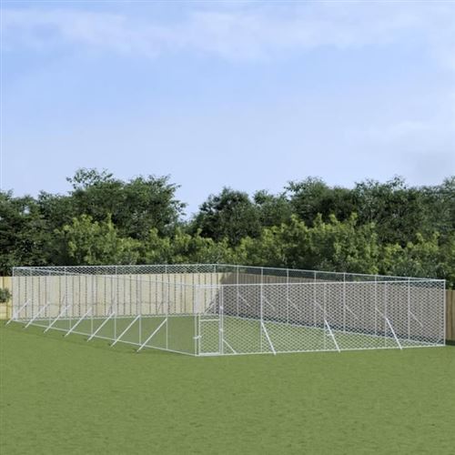 vidaXL Chenil d'extérieur pour chiens argenté 8x16x2 m acier galvanisé, chenil pour chiens, cage pour chiens, cage pour animaux de compagnie, niche