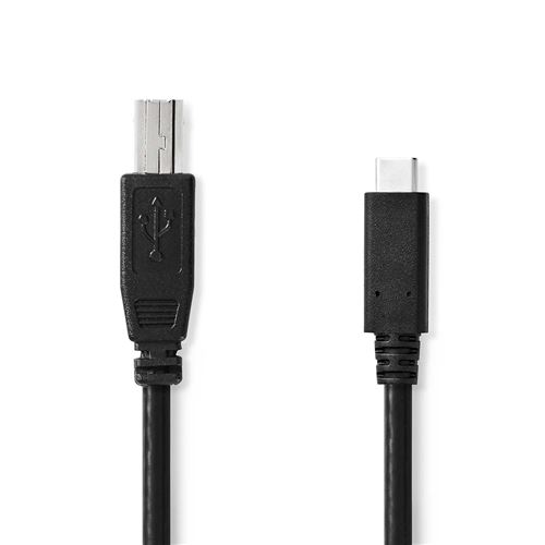 Non Communiqué Noir Nedis Câble Usb Usb 2.0 Usb-C Mâle Usb-B Mâle 480 Mbps Plaqué Nickel 1.00 M Rond Pvc Label
