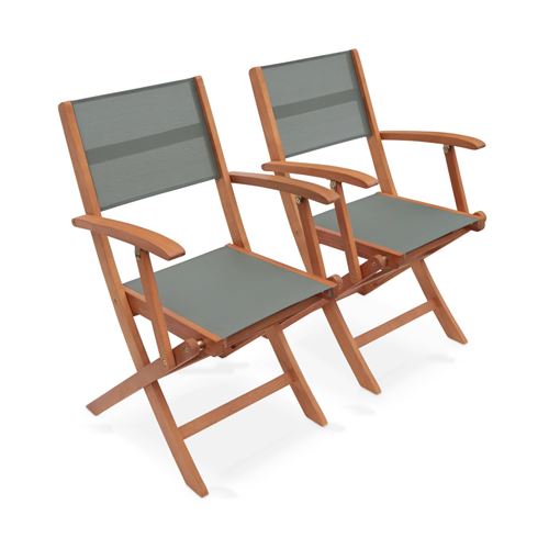 Sweeek Fauteuils de jardin en bois et textilène - Almeria savane - 2 fauteuils pliants en bois d'Eucalyptus huilé et textilène