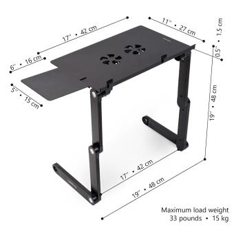 Support Table de Lit Pliable Inclinable pour PC Ordinateur Portable  Refroidisseur - 2x Ventilateurs - Noir