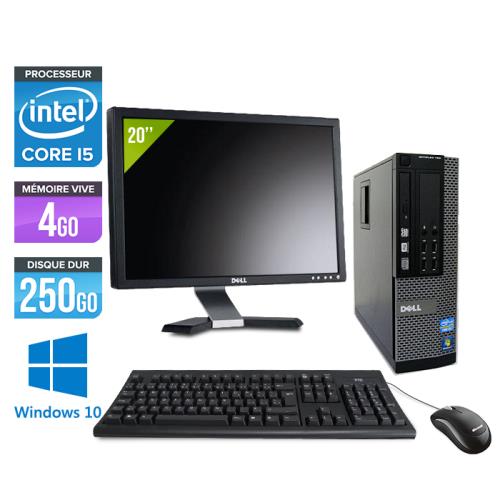 Pc Dell Optiplex 7010 SFF + Ecran 20'' - Noir - Intel Core i5-3470 / 3.20 GHz - RAM 4 Go - HDD 250 Go - DVDRW - Gigabit Ethernet - Windows 10 Professi
