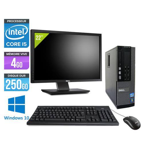 Pc Dell Optiplex 7010 SFF + Ecran 22'' - Noir - Intel Core i5-3470 / 3.20 GHz - RAM 4 Go - HDD 250 Go - DVDRW - Gigabit Ethernet - Windows 10 Professi