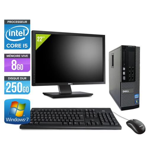 Pc Dell Optiplex 7010 SFF + Ecran 22'' - Noir - Intel Core i5-3470 / 3.20 GHz - RAM 8 Go - HDD 250 Go - DVDRW - Gigabit Ethernet - Windows 7 Professio