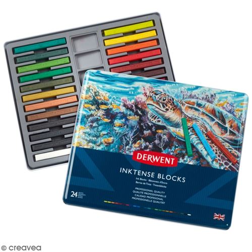 Pastels secs Derwent Inktense Bâtonnets - Boîte métal de 24 pastels