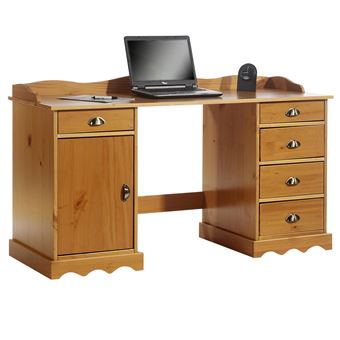 Bureau Sandrine Multi Rangements 5 Tiroirs Et 1 Placard Avec Corniche En Pin Massif Lasure Couleur Miel Achat Prix Fnac