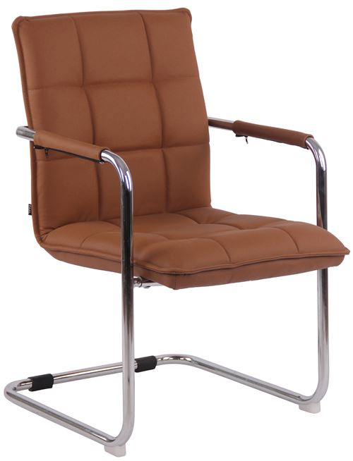 Chaise Cantilever Gandia en Véritable Cuir , Marron clair/Chrome