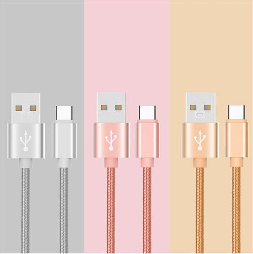 Cable Metal Tresse Type C pour Nintendo Switch Chargeur USB 1m Reversible Connecteur Syncronisation Nylon (OR)