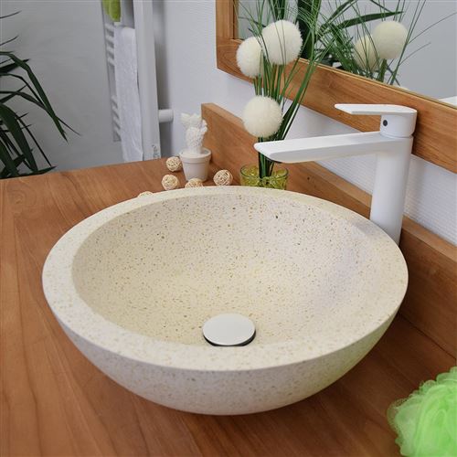 Vasque à poser en terrazzo crème, Rondo