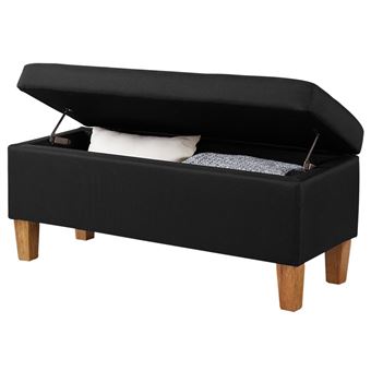 Banc De Lit Lille Coffre De Rangement Avec Assise Pouf Capitonne Bout De Lit Avec Pieds Conique En Bois Structure Mdf Et Tissu Noir Achat Prix Fnac