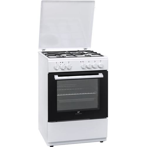 Continental Edison CECM6065W - Cuisinière - pose libre - largeur : 60 cm - profondeur : 60 cm - hauteur : 85 cm - avec système auto-nettoyant - blanc