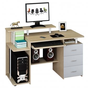 Table D Ordinateur Bureau Stella Chene Clair Avec Caisson Fixe