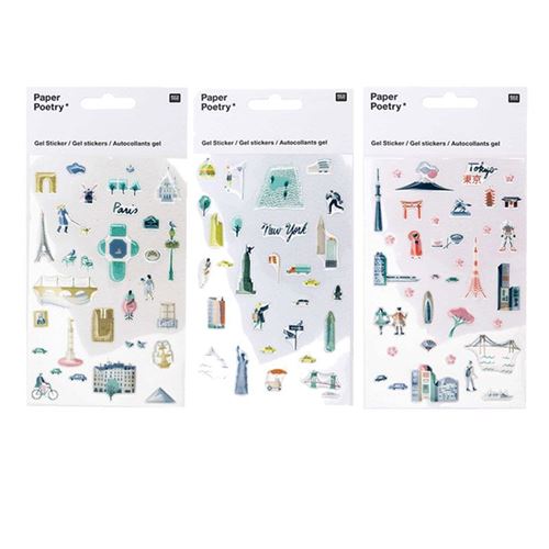 Stickers gel transparent - Paris, New-York, Tokyo - Rico Design