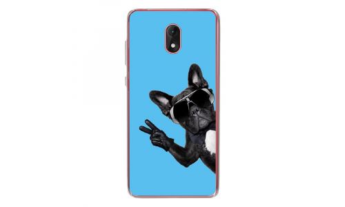 Coque souple pour Wiko Lenny 5 avec impression Motifs chien à lunettes sur fond bleu