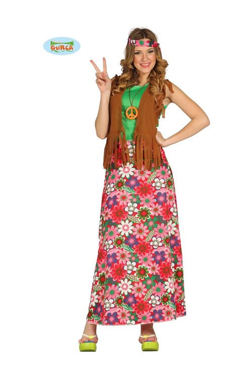 Costume Happy Hippie Femme Robe Longue - Multicolores - M