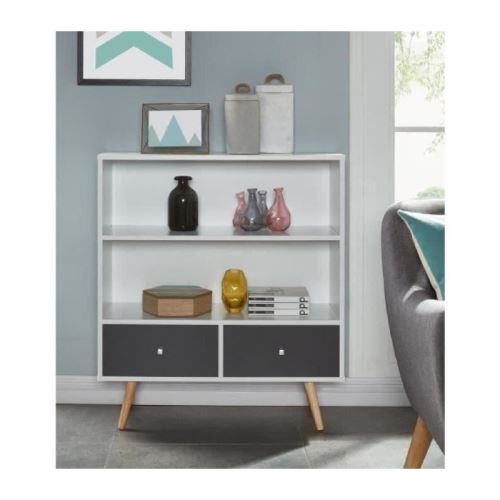 BABETTE Bibliotheque scandinave blanc et gris foncé mat - L 80 cm