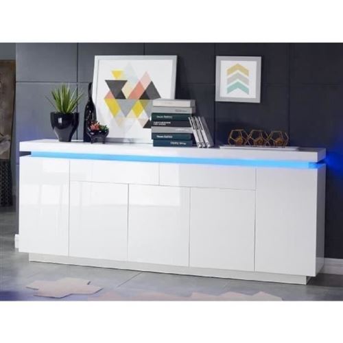 FLASH Buffet bas avec LED contemporain blanc laque brillant - L 206 cm