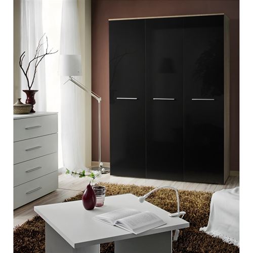 Paris Prix - Armoire 3 Portes big 190cm Noir & Chêne