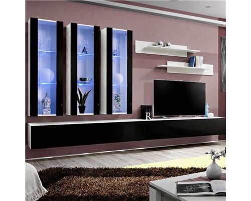 Ensemble TV noir et blanc PIAZZA - L 320 x P 40 x H 190 cm