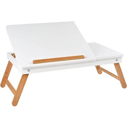 My little office 35-2D-004B Table pour Ordinateur portable Nomade Blanche Pliable Plateau inclinable Tiroir Bois, Blanc