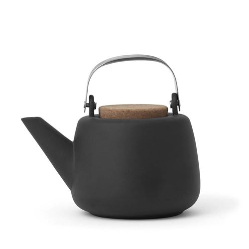 Viva Scandinavia (V36103) Théière en porcelaine avec poignée, infuseur en acier inoxydable, bec anti-gouttes, thé en vrac, thé à feuilles - Noir - 1,2l