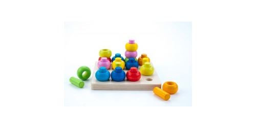 Plateau de jeu éducatif en bois empilage et tri formes et couleurs