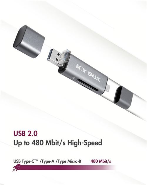 Icy Box Anthracite Ib-Cr200-C - Lecteur De Carte (Mmc, Sd, Microsd, Sdhc, Microsdhc, Sdxc, Microsdxc, Sdhc Uhs-I, Microsdhc Uhs-I) - Usb 2.0