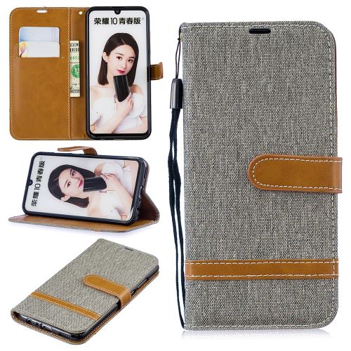 Etui en PU tissu jean bicolore avec support gris pour votre Huawei P Smart (2019)/Honor 10 Lite