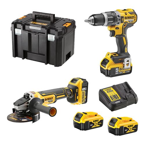 Pack 2 Outils 18V Xr (Dcd796 + Dcg405) + 2 Batteries 5Ah + Chargeur + Coffret T-Stak - Dewalt - Dck2080P2T-Qw