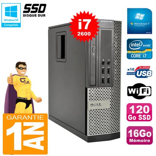 Pc dell 990 sff core i7-2600 ram 16go disque 120go ssd graveur wifi w7