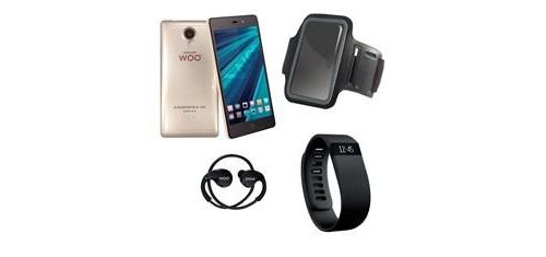 Smartphone Woo Cassiopeia 3 Gold / 5 + Bracelet Activité + Brassard Imperméable + Ecouteurs Sport