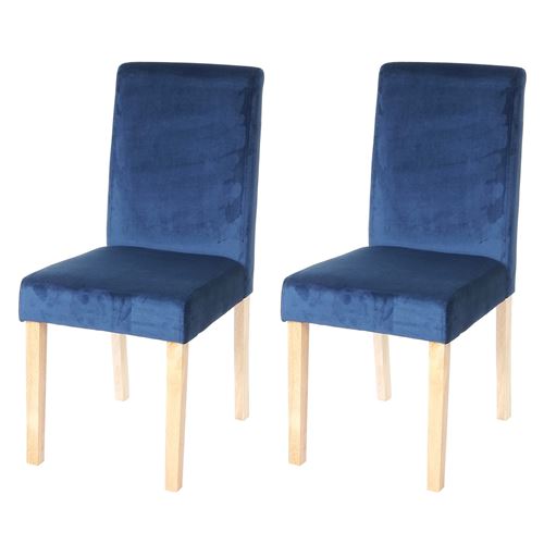 2x chaise de séjour Littau, fauteuil, velours bleu, pieds clairs