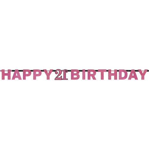 Amscan guirlande ''Joyeux 21e anniversaire'' rose 16 cm