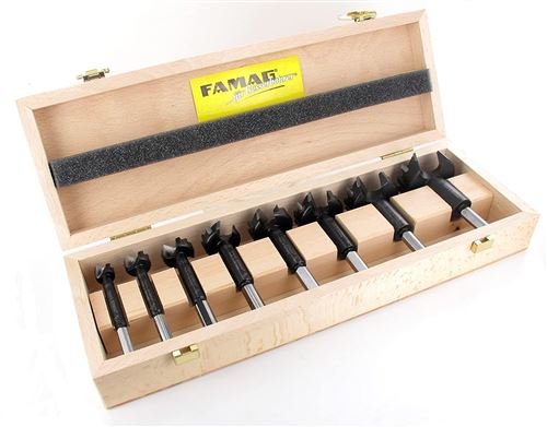 FAMAG 8 Pièces Bormax Metal dur-Forstner Ensemble de Foret D=15,20,25,30,35,40,45,50mm dans une Boite en Bois