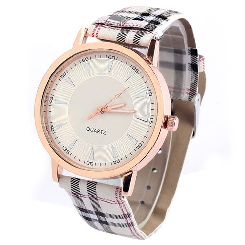 Grille bandes en cuir analogique Femme Montre 8195-1