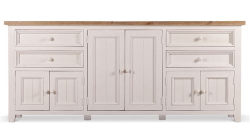 Meuble Bas Rangement Bois Blanc Césuré 4 Tiroirs 210x45x89cm - Pin - Décoration d'Autrefois