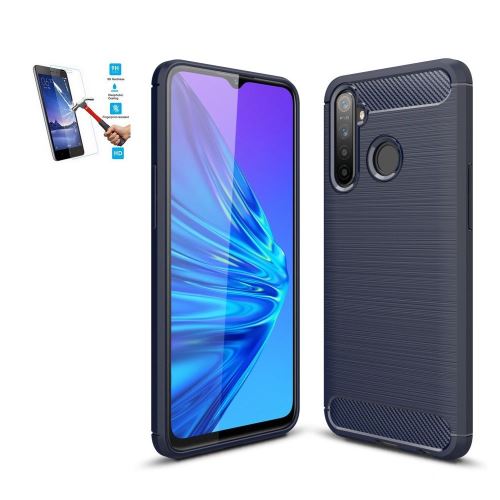 Coque Oppo Realme 5 Pro Carbone Bleu Avec Film Verre Trempé Housse Etui En Silicone Gel Souple hfs-house®