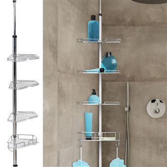 Compact Étagère de douche acier d'angle à deux niveaux salle de bains