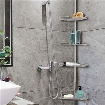 Étagères de salle de bains d'angle 4 niveaux - France Stock - Acier  inoxydable - Blanc - Contemporain - Design