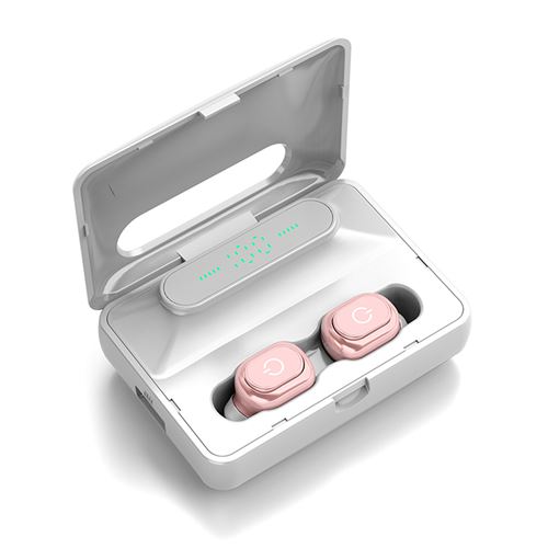 Ecouteurs 2020 le plus récent affichage numérique 9D HI-FI trois LED 5.0 Bluetooth, Sans fil -Doré rose