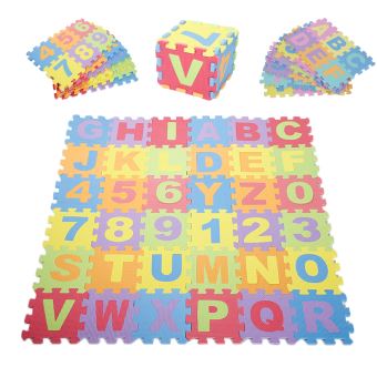 36 Pcs Puzzle tapis mousse bébé alphabet et chiffres 16x16 cm