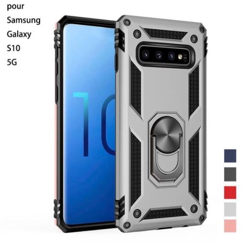 Coque Samsung Galaxy S10 5G ,(Gris) Housse double PC + TPU avec anneau de support Cover pour Samsung S10 5G