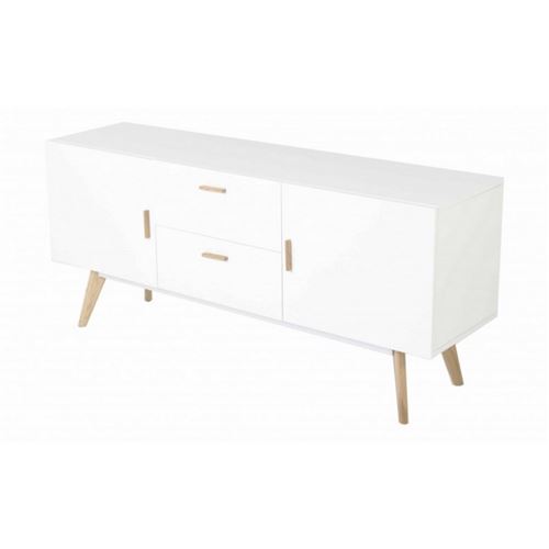 Buffet Blanc 2 Portes 2 Tiroirs 4 Pieds Chêne