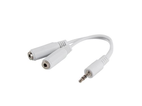 Lanberg ad 0024 w jack (3 broches) vers 2 x jack femelle (3 broches) audio stéréo câble y adaptateur splitter blanc