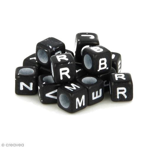 Perles alphabet Cubes - Noir et blanc - 6 mm - 300 pcs environ