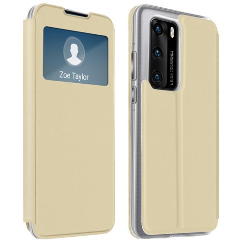 Housse pour Huawei P40 Fenêtre d'Affichage Porte-carte Support Vidéo doré